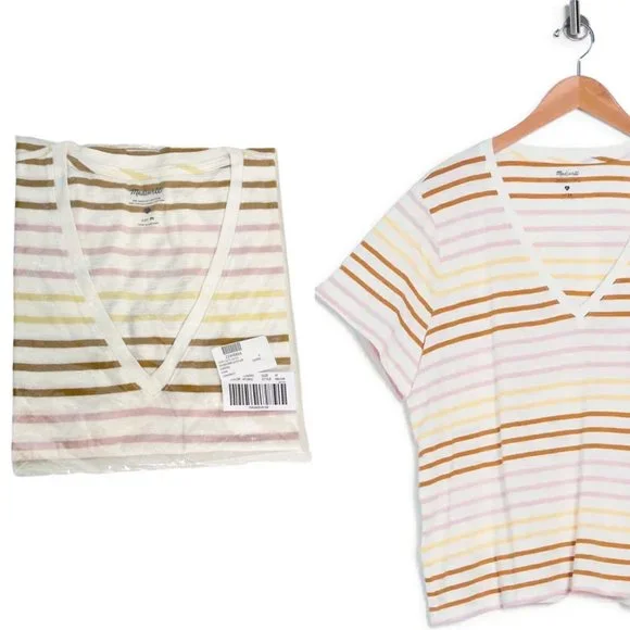 Madewell Whisper Stripe V-neck Tee - Picture 1 of 13